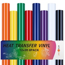 Htv Heat Transfer Vinyl Bundle - 8 Pack 12&quot; X 3Ft Htv Vinyl For T-Shirts... - £32.28 GBP