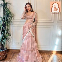 Peach Ready to Wear Lehenga Saree with Embroidered Choli - $70.00