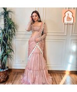 Peach Ready to Wear Lehenga Saree with Embroidered Choli - $1,298.25 MXN