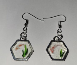 Koi Pond Earrings Silver Wire Resin Charm Fish Water - £6.39 GBP