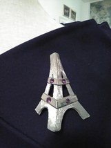 Vintage Brushed Silver Tone Pin Brooch Modern Sculptural Eiffel Tower - £15.95 GBP