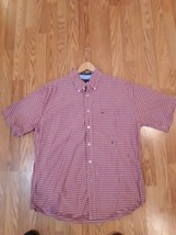 Tommy Hilfiger Shirt Men&#39;s Size Med Red Plaid Button Front Short Sleeve - £10.04 GBP