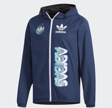 New Adidas Originals Men Reversible Windbreaker Blue Jacket Hoodie DX4218 - $129.99