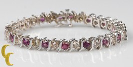 14k White Gold Diamond &amp; Ruby &quot;S&quot; Link Bracelet Size 7.25&quot; Gift for Her! - £2,279.12 GBP