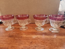 4 Lexington Ruby Footed Punch Cup (B) 3.5”tall Indiana Glass Thumb Print VTG MCM - £9.74 GBP