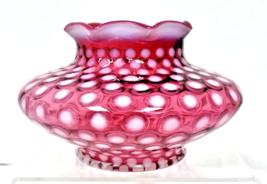 Vintage Cranberry &amp; White Glass Coin Dot Ruffled Top Vase 6 1/4 Wide 4 i... - $68.81
