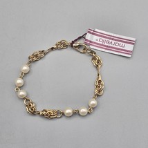 Marvella Faux Pearl Bracelet NOS with Tags Gold Tone Chain Triple Bead 6... - $24.99