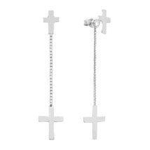 Cross Divinity 2-piece Front-to-Back  Sterling Silver Post Drop Earrings - £10.59 GBP