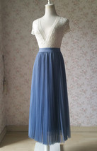Dusty Blue Pleated Tulle Skirt Women Plus Size Tulle Pleated Skirt image 6