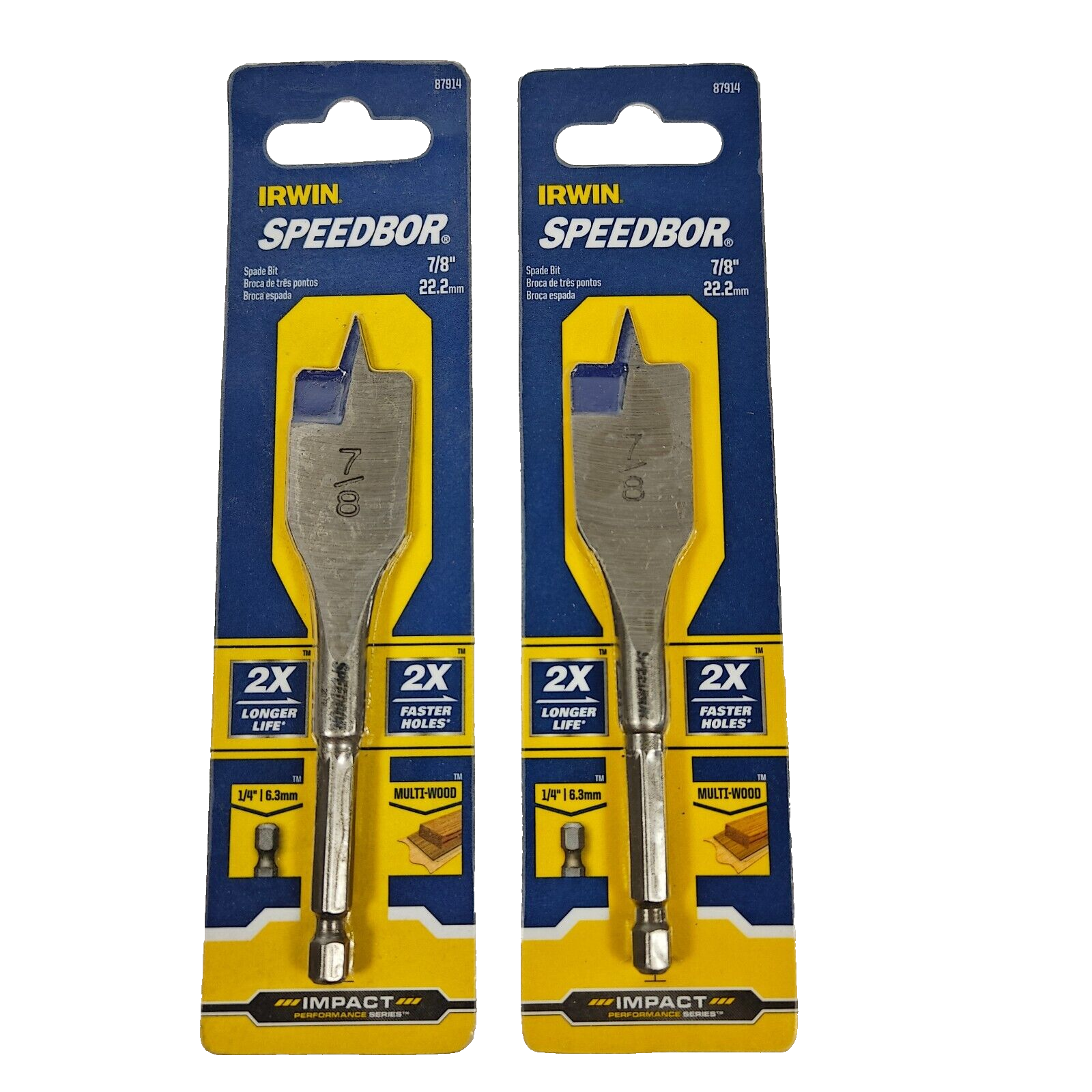 Pack 2 Irwin 7/8&quot; x 4&quot; Long Spade Paddle Flat Drill Bit Speedbor Impact ... - $10.88