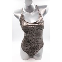 Love Cameron Velour Bodysuit Sz Medium Gray Embroidered Crisscross Strap... - $10.40