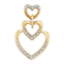 10k Yellow Gold Round Diamond Triple Trinity Heart Fashion Pendant 1/20 Ctw - £109.92 GBP