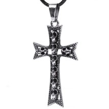 SKULL CROSS NECKLACE Gothic Skeleton Pendant Biker Punk Goth Fashion Jew... - $7.95