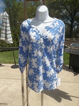 Nwt Emily Daniels Blue&amp;White Floral Print Top L - $15.99