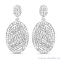 Oval Micro-Pave Cubic Zirconia CZ Crystal 925 Sterling Silver Dangle Earrings - £79.75 GBP