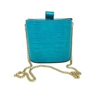 Topshop Aqua Blue Oval Faux Croc Snap Close Shoulder Bag Purse 5.75&quot; H x 6&quot; W - £23.73 GBP