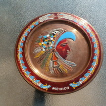 COPPER HAND PAINTED EMBOSSED WALL HANGING PLATE WITH INDIAN &amp; DRAGONS ME... - $16.99