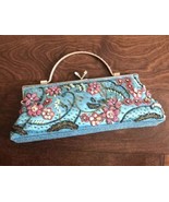 Cute Small Beaded Clutch Fornal Party Handbag vintage looking blue  - £23.47 GBP