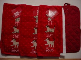 (6) Set of Valentine&#39;s Kitchen Towels-New with (6) Pot Holders - £15.95 GBP