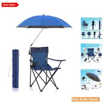 Foldable Camping Chair and Umbrella Set for Adults Blue Outdoor Leisure - $87.07