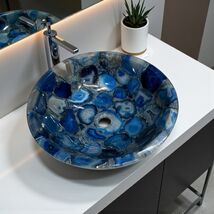 15&quot; Blue Agate Stone Vessel Sink Handmade Crystal Bathroom Wash Basin Ho... - €525,41 EUR