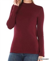 Zenana donna mock neck slim fit top in Dark Burgundy - size S - £23.67 GBP