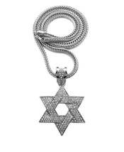 Classic Star of David Charm Pendant Silver-Tone Crystals Franco Chain Necklace - £22.77 GBP+