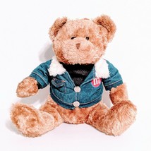Teddy Bear Wearing M&amp;Ms Candy Denim Jacket 12” Stuffed Plush Animal - £13.12 GBP
