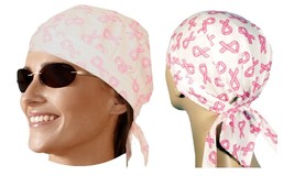 Pink Ribbon Du Do Doo Rag Fitted Tied Bandana Hav-A-Danna Skull Head Wrap Cap - £7.85 GBP