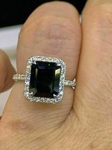 3Ct Emerald Cut Black CZ Spinel Engagement Wedding Ring 14K White Gold Plated - £119.06 GBP