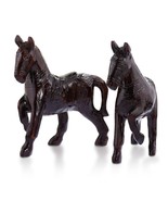 Prancing Horse Carved Rain Tree Wood Figurine Sculpture Set of 2 - £33.63 GBP