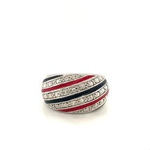 Vintage Sterling Signed 925 FAS Color Black and Red Enamel Dome Ring Band size 9 - £51.43 GBP