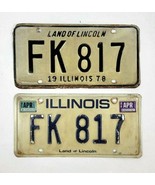 1978 &amp; 1984 Illinois Vehicle License Plate Matching Set of Different Yea... - $30.69