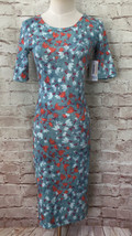 LuLaRoe Womens JULIA Floral Dress Pencil Stretch Size XXS Blue Orange Re... - $24.00