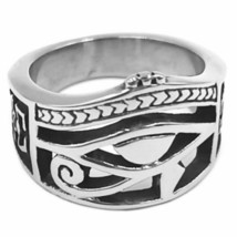 Eye of Ra Ring Mens Womens Stainless Steel Ancient Egyptian Band Size 7-15 Horus - £14.33 GBP