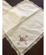 Vintage Linen Embroidered Table Squares 12&quot; x 12&quot;, Off White (set of 3) - £5.96 GBP