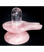 Natural Sphatik Shivling with in Rose Quartz Yoni Base - 1401 gms - $781.02 CAD
