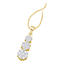 14k Yellow Gold Womens Round Diamond Triple Cluster Pendant 1/4 Cttw - £320.73 GBP