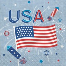 Patriotic Celebration Fireworks Paper 40 Beverage Napkins USA July 4th - $9.10