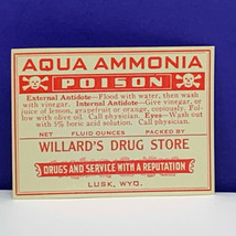 Drug store pharmacy ephemera label advertising Willards aqua ammonia poi... - £9.34 GBP