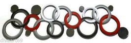 Contemporary Modern Red n Gray Circle Wall Sculpture with mirrors,  48x14 Art - $350.00