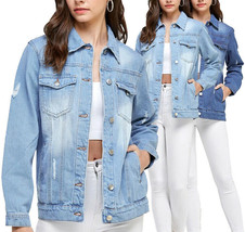 Women&#39;s Classic Casual Cotton Lightweight Distressed Denim Button Up Jea... - $31.45