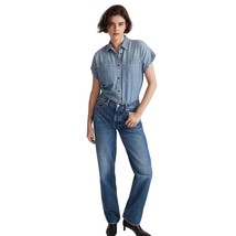 Madewell Womens Denim Slanted-Yoke Crop Button-Up Shirt in Mardell Wash ... - $28.90