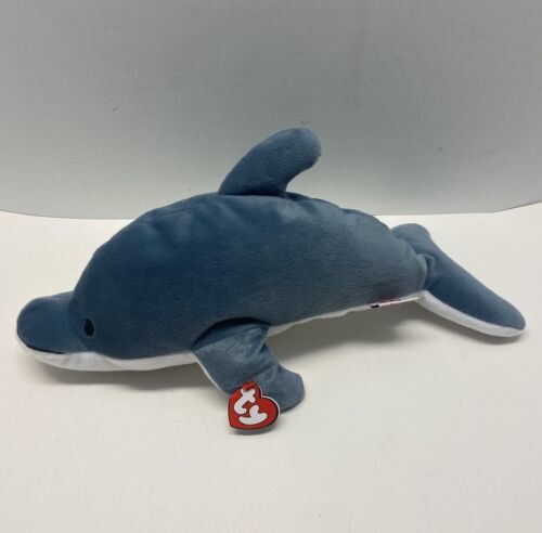 Ty Pillow Pals Plush Gray Glide The Dolphin 14 Inch  Stuffed Toy Heart Tag - $10.59