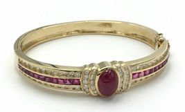 Ladies 18K Yellow Gold Over Oval Ruby Diamond &amp; Bangle Bracelet Estate 6.55Ct - £173.63 GBP