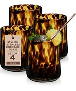 Tortoise Leopard Print Brown 10 oz. Rocks Glasses Set of 4 Cocktail Cups... - $69.42 CAD