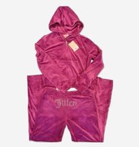 Juicy Couture Bling Velour Tracksuit Hoodie &amp; Pants Set VIOLET SUNSET L ... - €77,27 EUR