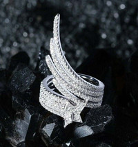 Modernist Wings Engagement Ring 14K White Gold Plated 3.2Ct Round Cubic Zirconia - £113.87 GBP
