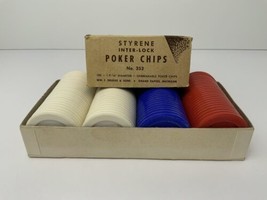 Vintage Drueke 353 Poker Chips Red Blue White Original Box of 100 Interl... - £14.48 GBP