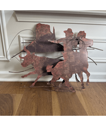 Western Cowboy Metal Wall Art 3D Steer Roping Bull 26” x 19” - €30,89 EUR